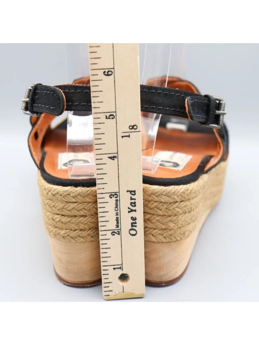 Lanvin Black Satin Platform Espadrille Wedge Sandals Spain Size 37 US 6.5